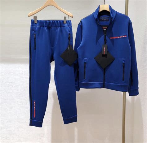 prada blue tracksuit|prada tracksuit price.